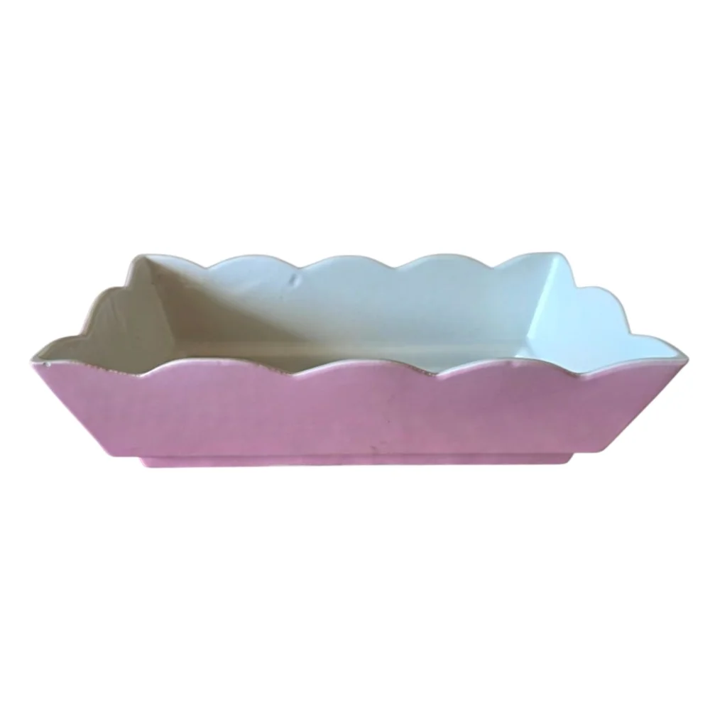 Hull USA Pink and White Scalloped Ceramic Planter Tray #155 Vintage 1950's